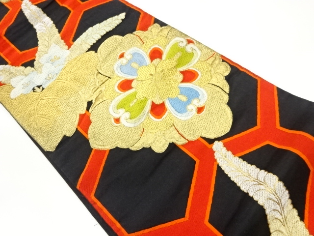 桐に桔梗・藤・花菱模様織出し袋帯